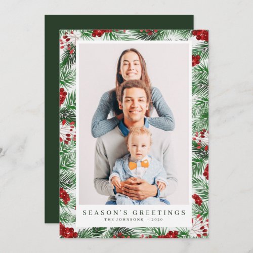 Watercolor Modern Christmas Foliage Botanicals Holiday Card