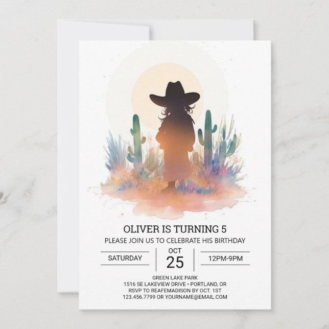Watercolor Modern Cowboy Birthday Invitation (Front)