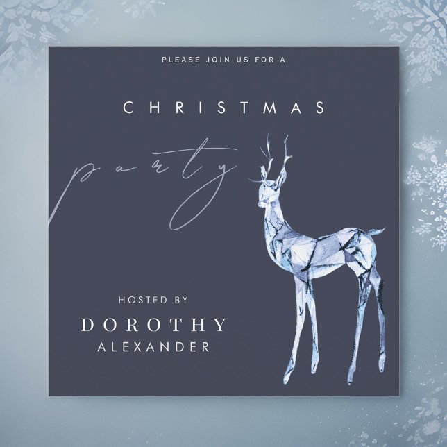 Watercolor Modern Crystal Reindeer Christmas Party Invitation (Creator Uploaded)