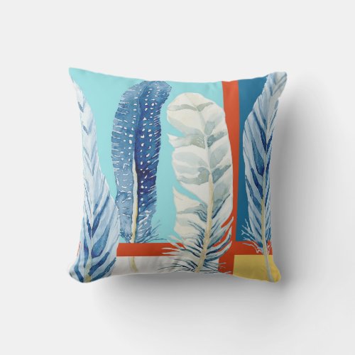 Watercolor Modern Feather Bold Patio Pool Nautical Throw Pillow