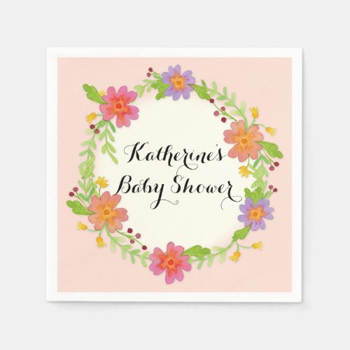 Watercolor Modern Floral Baby Shower Party Decor Napkins