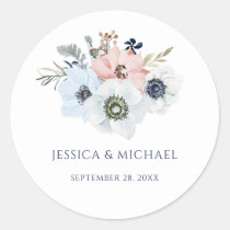 Watercolor Modern Floral Elegant Anemone Wedding Classic Round Sticker