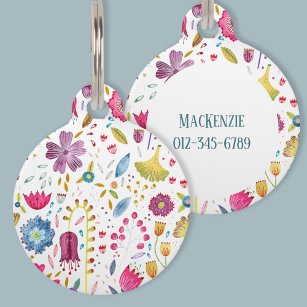 Watercolor Modern Floral Hedgerow Painting Pet ID Tag