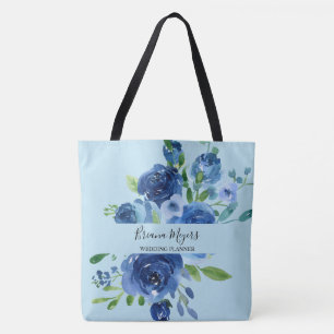 Watercolor Modern Floral Navy Blue Business Tote Bag