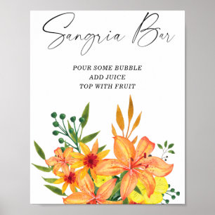 Watercolor modern floral sangria bar poster