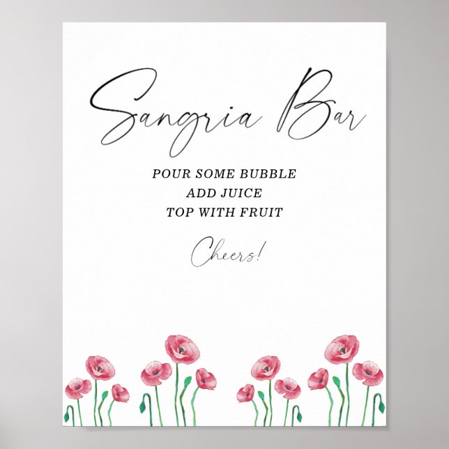 Watercolor modern floral sangria bar poster (Front)