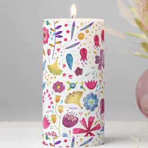 Watercolor Modern Floral Wildflower Painting Pillar Candle
