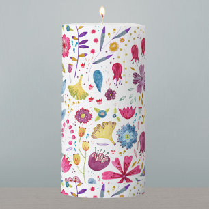 Watercolor Modern Floral Wildflower Painting Pillar Candle