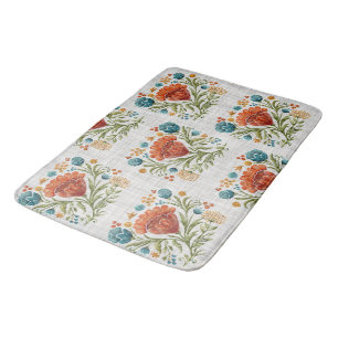 Watercolor Modern Flower Motif Earthy Whimsical Bath Mat