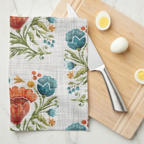 Watercolor Modern Flower Motif Earthy Whimsical   Kitchen Towel