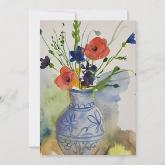 Watercolor modern flowers holiday card
