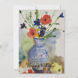 Watercolor modern flowers  holiday card