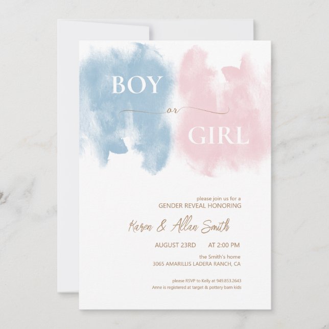 Watercolor Modern Gender Reveal Invitation (Front)