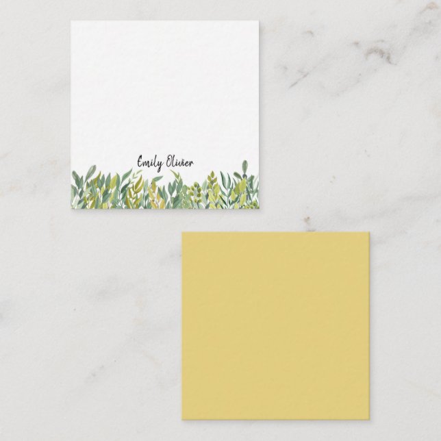 Watercolor Modern Greenery - Custom Name Note Card (Front/Back)