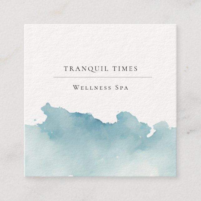 Watercolor Modern Minimalist Aqua Spa  Square Business Card (Front)