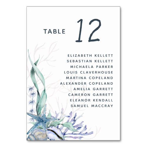 Watercolor Modern Ocean Beach Wedding Seating  Table Number