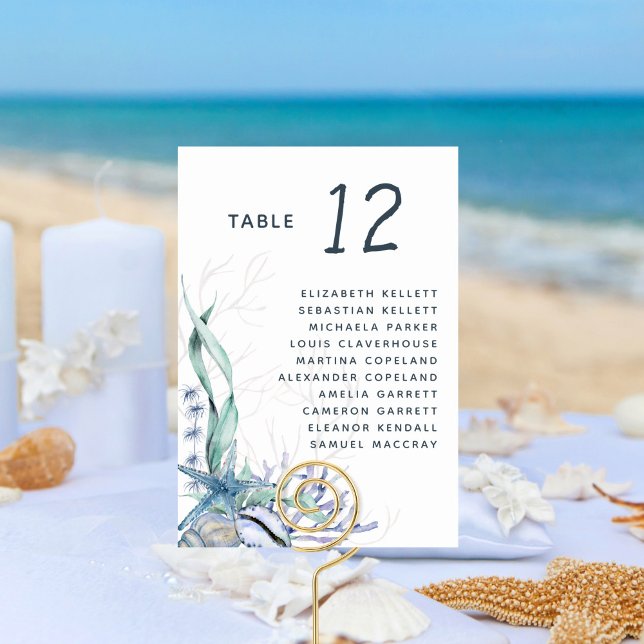 Watercolor Modern Ocean Beach Wedding Seating  Table Number (Creator Uploaded)