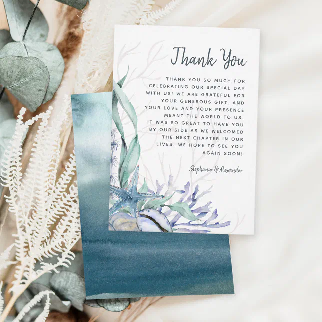 Watercolor Modern Ocean Beach Wedding Thank You Card | Zazzle