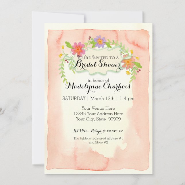 Watercolor Modern Painterly Floral Bridal Shower Invitation (Front)