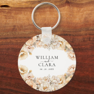 Watercolor Modern Peony Pastel Floral Wedding Keychain