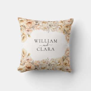 Watercolor Modern Peony Pastel Floral Wedding Throw Pillow