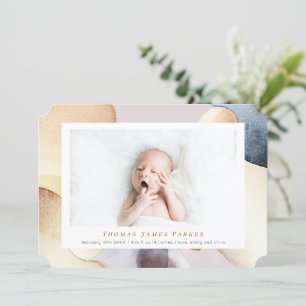 Watercolor Modern Photo Birth Announcement