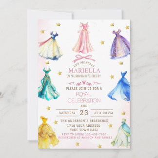 Watercolor Modern Princess dresses royal girl birt Invitation