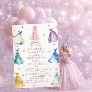 Watercolor Modern Princess dresses royal girl birt Invitation