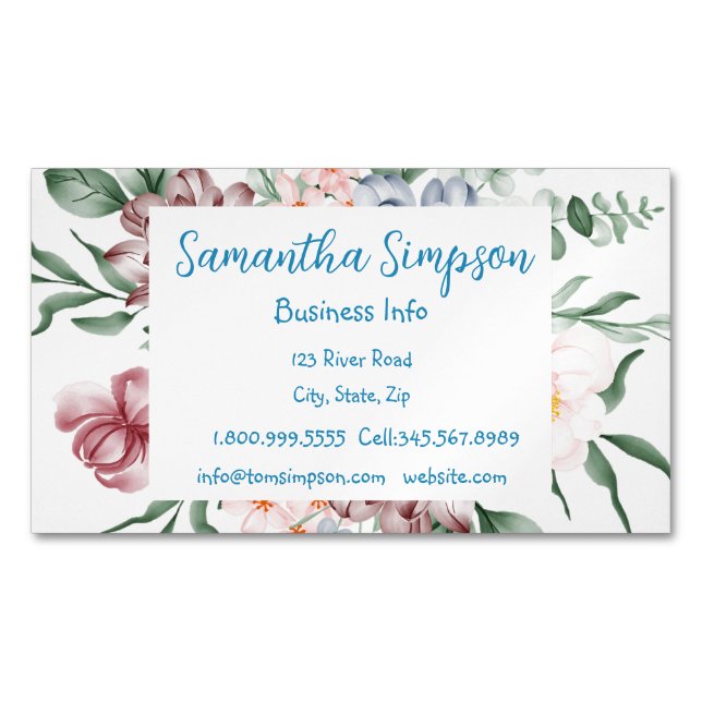 Watercolor modern professional elegant flowers   business card magnet (Front)