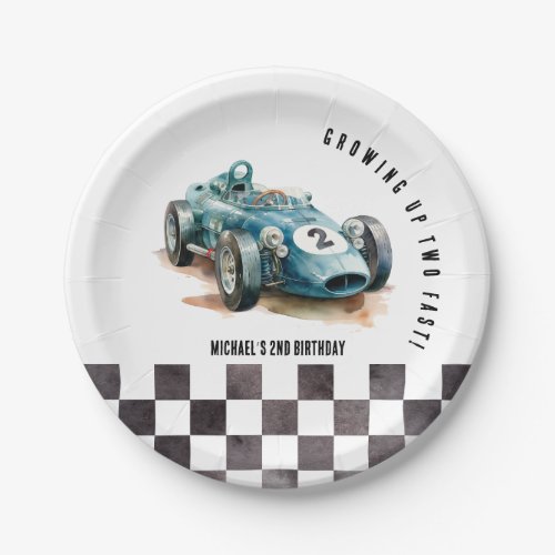 Watercolor Modern Race Car Boy Birthday Party  Paper Plates