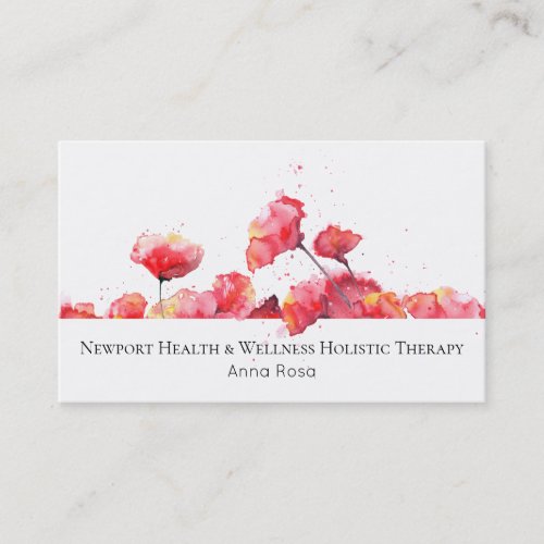  Watercolor Modern Red Poppy Flower Floral Business Card