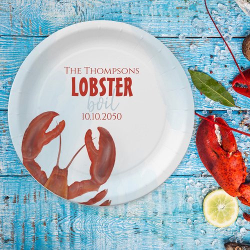 Watercolor Modern Rustic Elegant Lobster Boil Paper Plates