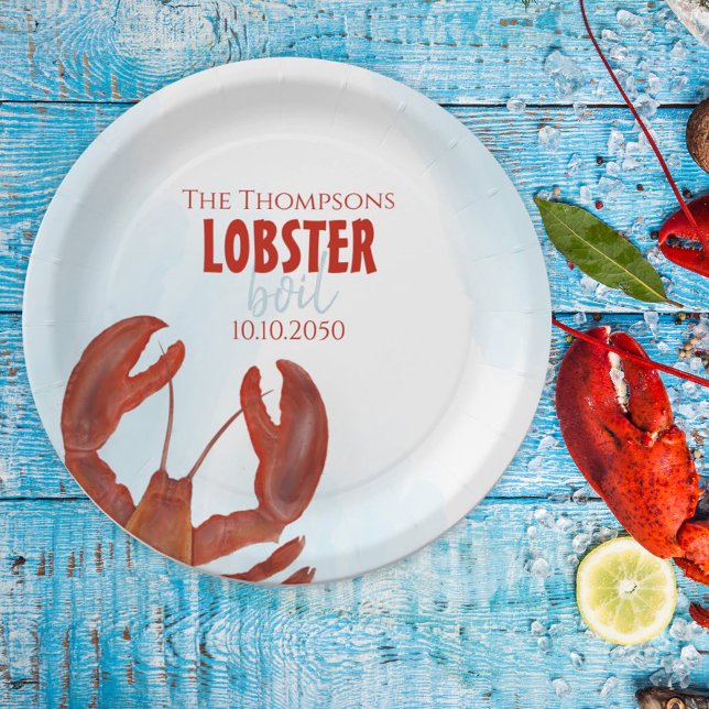 Watercolor Modern Rustic Elegant Lobster Boil Paper Plates (Creator Uploaded)