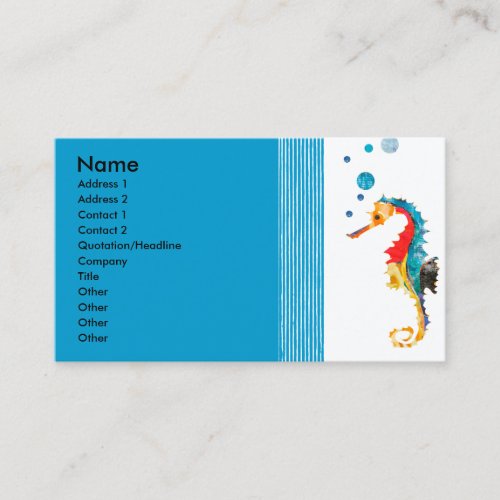 Cute Fun  Modern Sea horse Blowing Bubbles Business Card Template