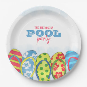 Watercolor Modern Simple Pool Party Flip Flops Paper Plates