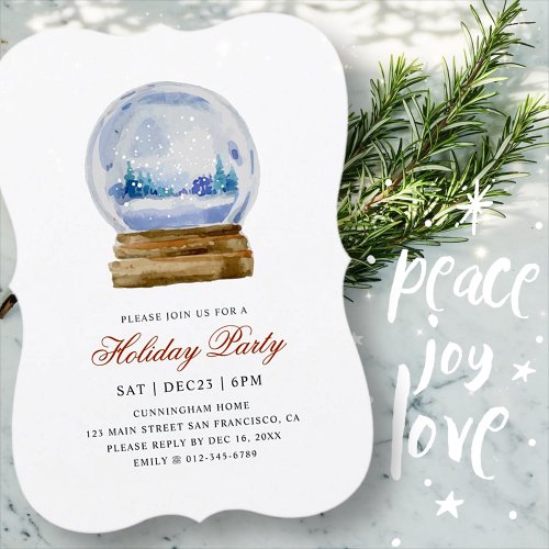 Watercolor Modern Snow Globe Holiday Party Invitation