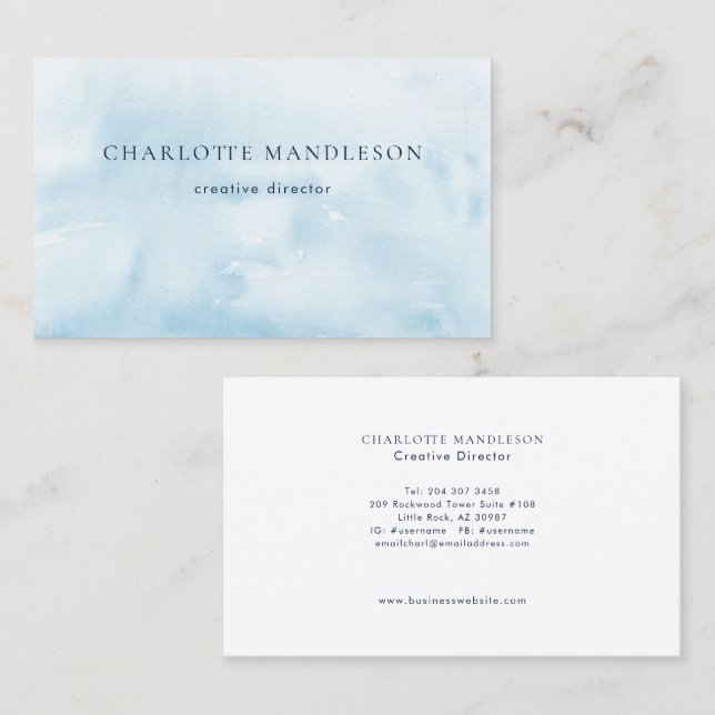 Watercolor Modern Stylish Minimalist Business Card (Front/Back)