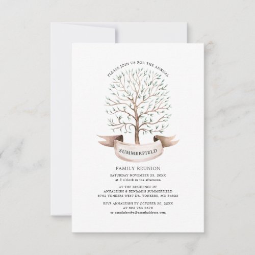 Watercolor Modern Tree Annual Family Reunion  Invitation