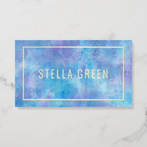 Watercolor Modern Trendy Blue Foil Business Cards