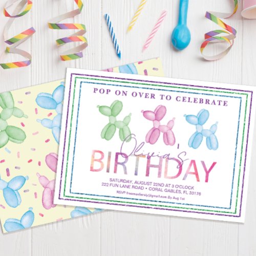 Watercolor Modern Typography Birthday Party  Invitation