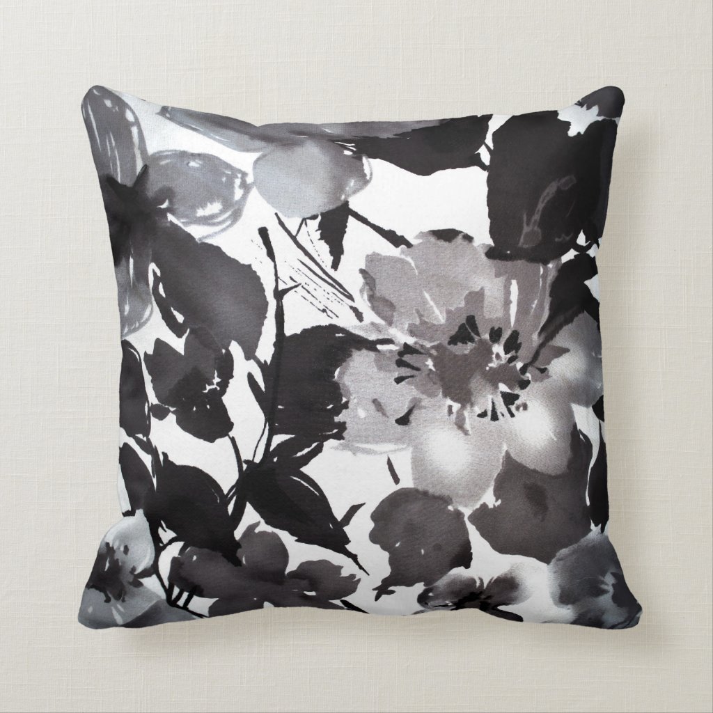 Watercolor lack white floral throw pillow