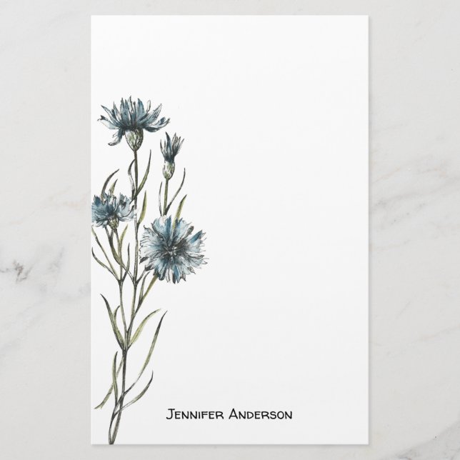 Watercolor Modern Wildflower Floral Greenery Stationery (Front)