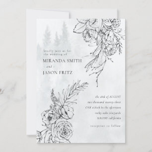 Watercolor Modern Winter Woods Mountain Wedding Invitation