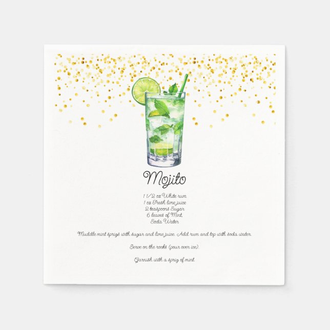 Watercolor Mojito Custom Drink Recipe Napkins (Front)