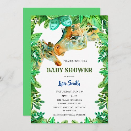 Watercolor Mom And Baby Giraffes Baby Shower Invitation