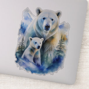 Watercolor Mom and Baby Polar Bears Sticker