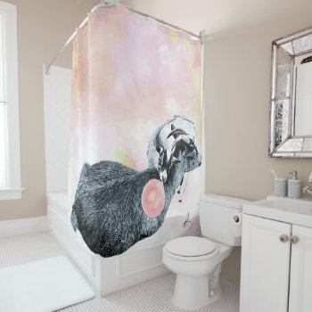 Watercolor Mom And Baby Pygmy Goats Bubblegum Shower Curtain by getyergoat at Zazzle