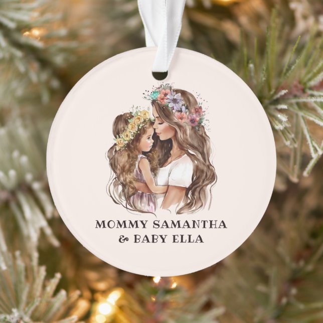 Watercolor Mom and Daughter (2) Ornament (Tree)
