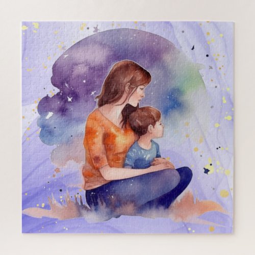 Watercolor Mom  Me Mothers Love Art Jigsaw Puzzle