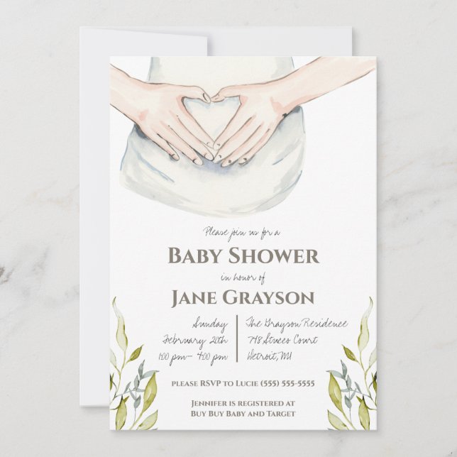 Watercolor Mom-to-Be Gender Neutral Baby Shower  Invitation (Front)